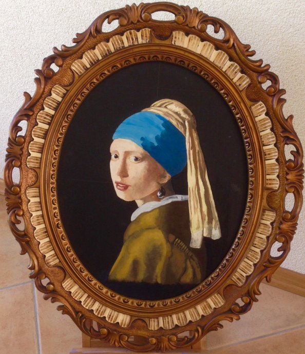 Meisje met de parel naar Vermeer in ovale lijst