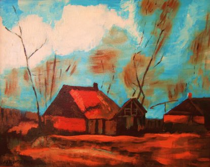 Boerenhuizen tussen bomen F18/JH397